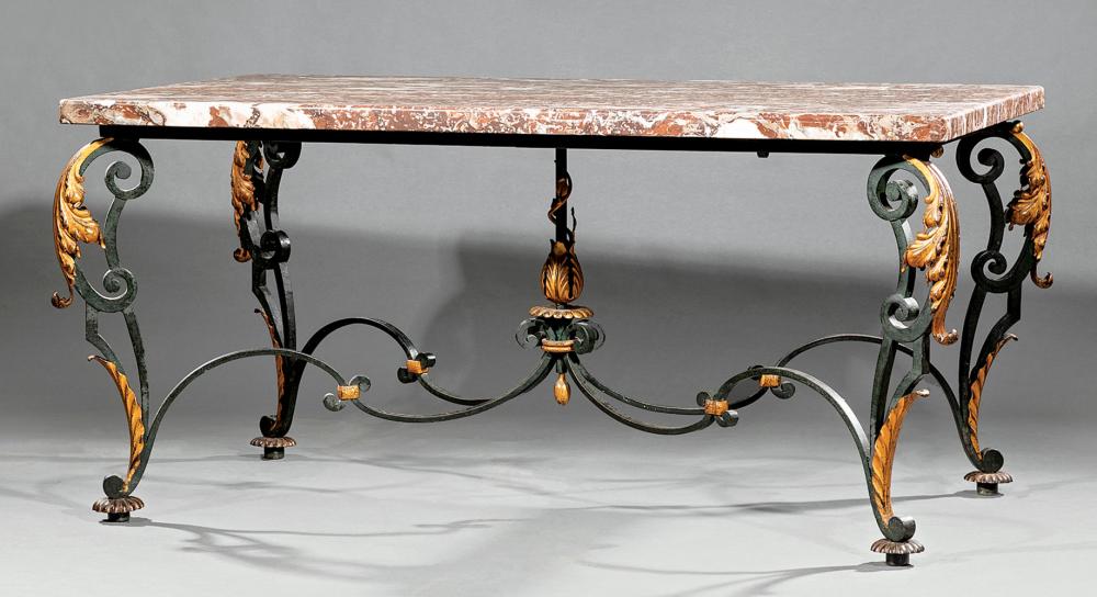 Appraisal: Continental Parcel Gilt Cast Iron Table th c rouge marble