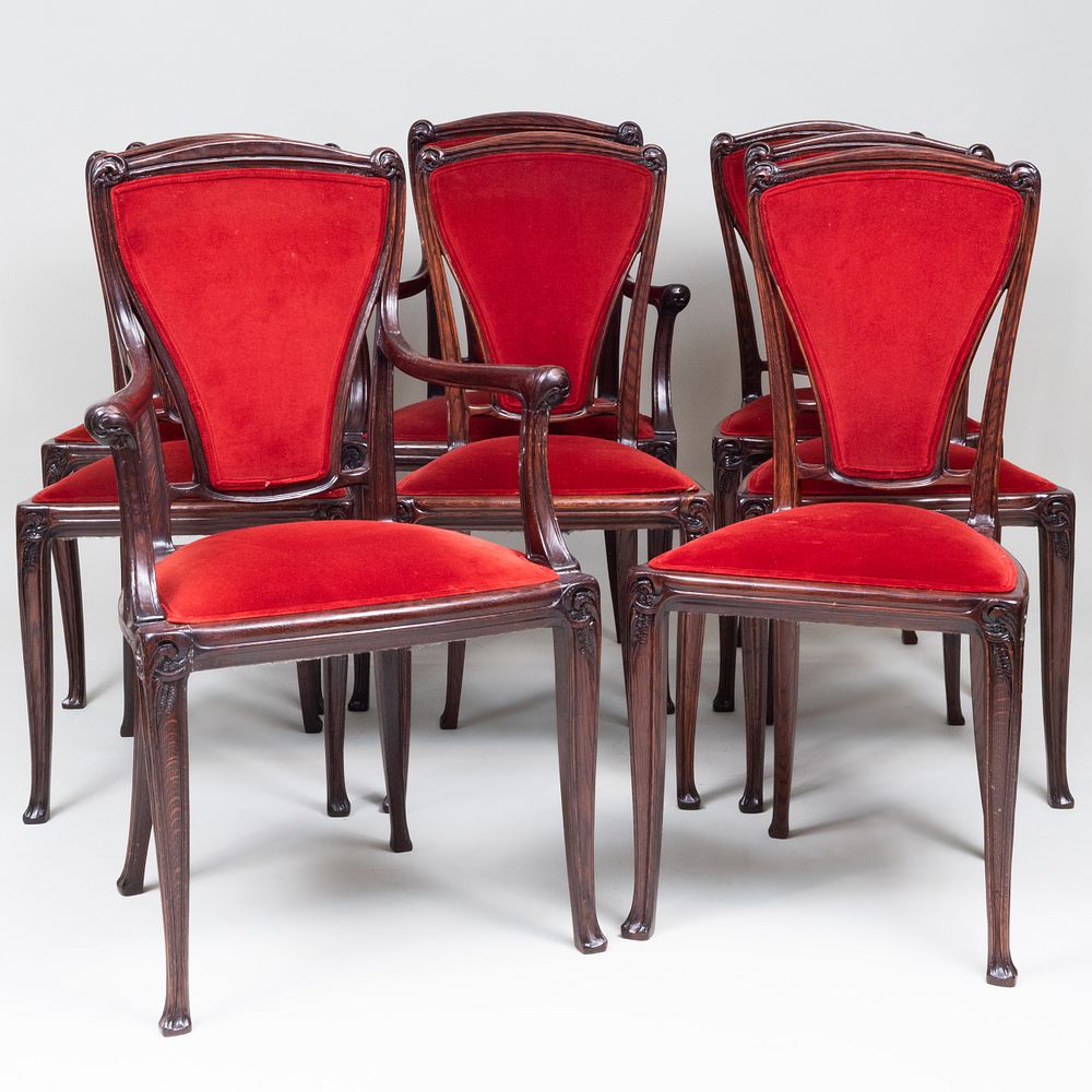 Appraisal: Set of Eight Art Nouveau Charles Plumet Stained Oak Dining