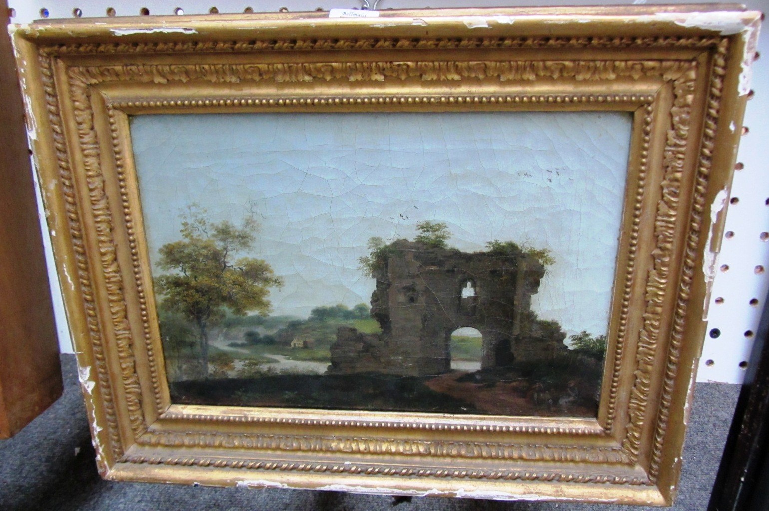 Appraisal: English School th century Landscape with ruined folly oil on