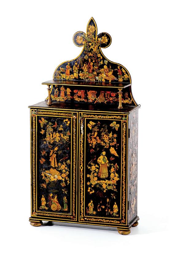 Appraisal: Chinese black lacquer and decoupage wall cabinet late th early