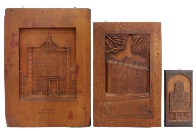 Appraisal: lot of Carved wood wall plaques depicting Dutch architectural scenes