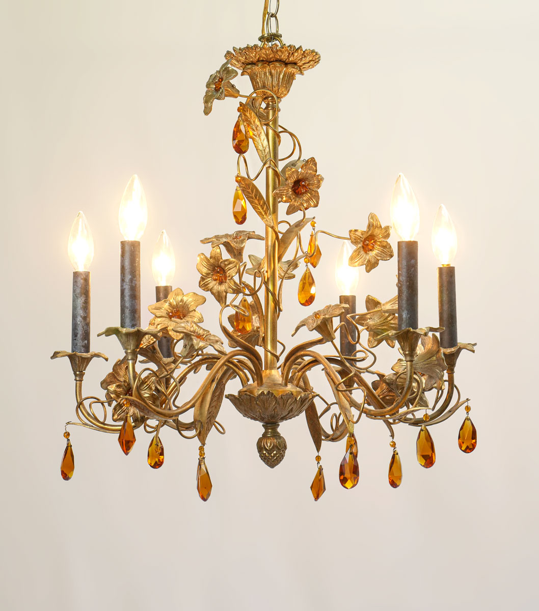 Appraisal: LIGHT BRASS BRASS FLORAL CHANDELIER - Light brass chandelier having