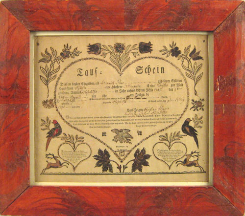 Appraisal: Samuel Baumann Ephrata Pennsylvania printed and hand colored fraktur dated