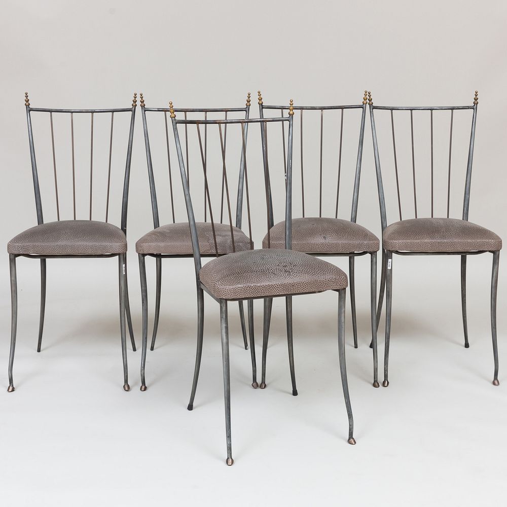 Appraisal: Set of Five Modern Metal and Brass Side Chairs Possibly