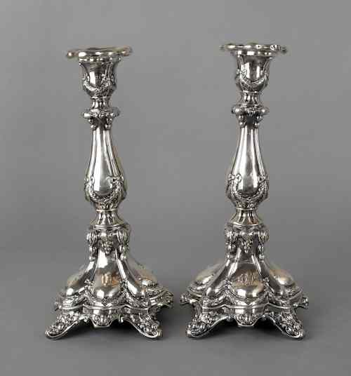 Appraisal: Pair of Russian weighted silver candlesticks early th c possibly