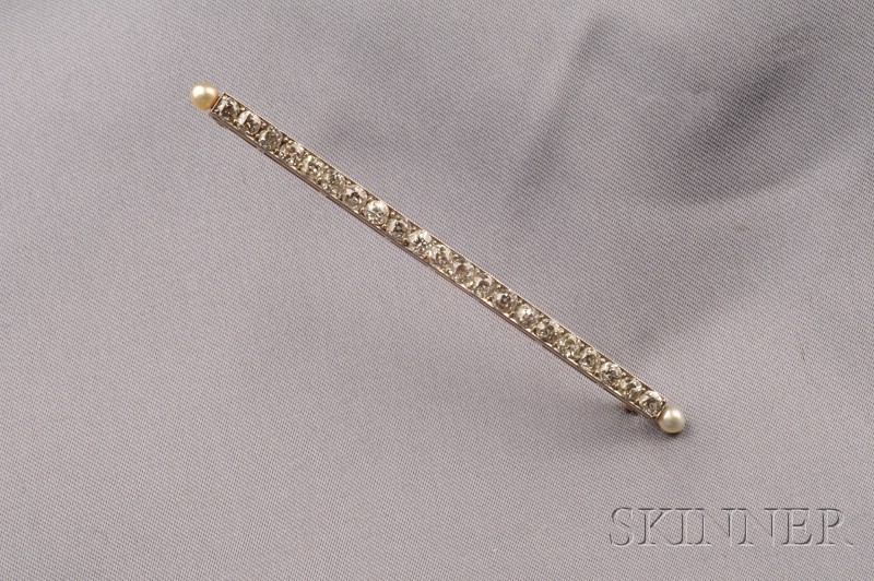 Appraisal: Edwardian Diamond and Seed Pearl Bar Pin bead-set with twenty-one