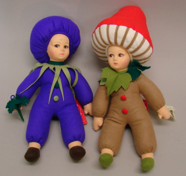 Appraisal: Pair of tagged Lenci dolls Mertillo eggplant and Funghetto mushroom