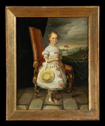 Appraisal: EUROPEAN SCHOOL PORTRAIT OF A GIRL IN A PINK-TRIMMED WHITE