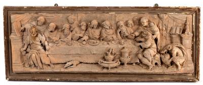 Appraisal: A terracotta or plaster relief of The Last Supper in