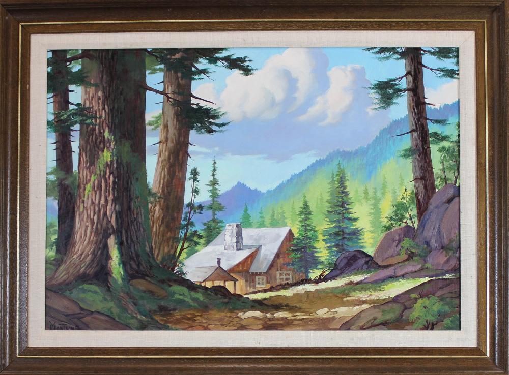 Appraisal: MONTYNE Washington Oregon Nevada - oil on board cabin in