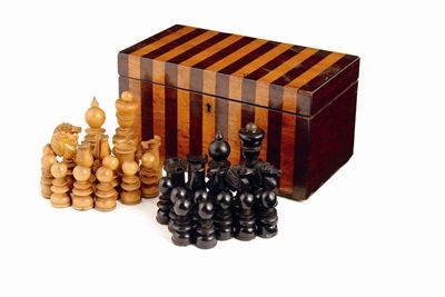 Appraisal: An English boxwood and ebony chess set damages the king