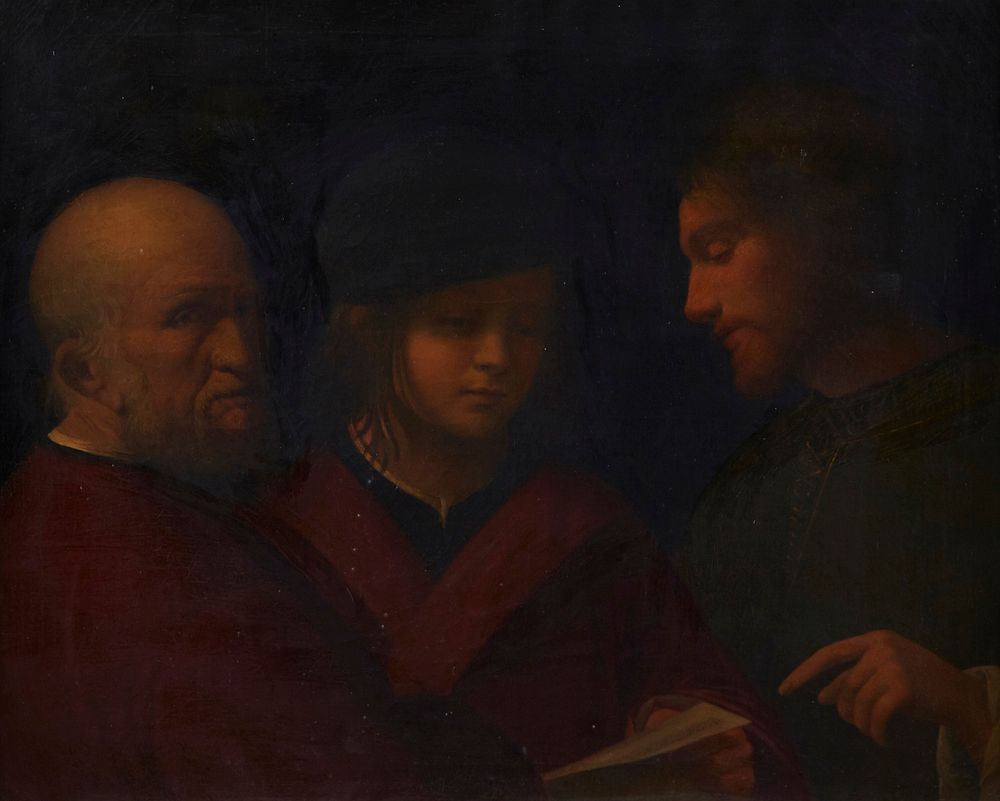 Appraisal: After Giorgione The Three Ages of Man Oil on Canvas