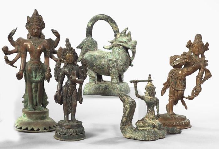 Appraisal: Group of Five Asian Bronze Figures and Goddesses fourth quarter