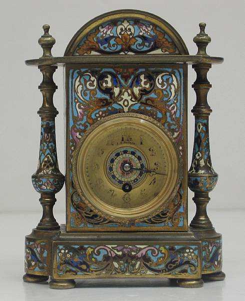 Appraisal: A French gilt brass and champleve enamel desk clock late