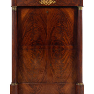 Appraisal: An Empire Style Gilt Bronze Mounted Mahogany Marble-Top Secr taire