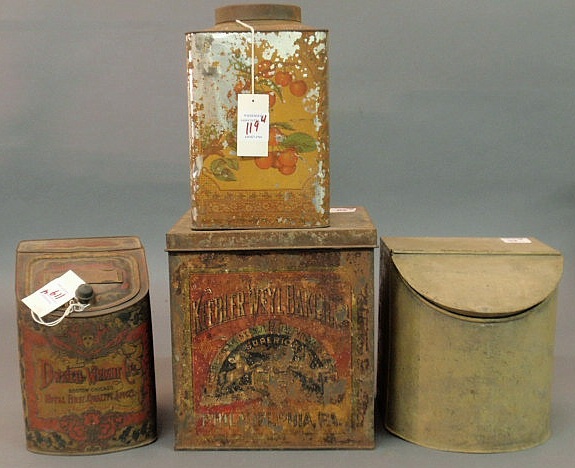 Appraisal: Four tin bins boxes etc Largest h