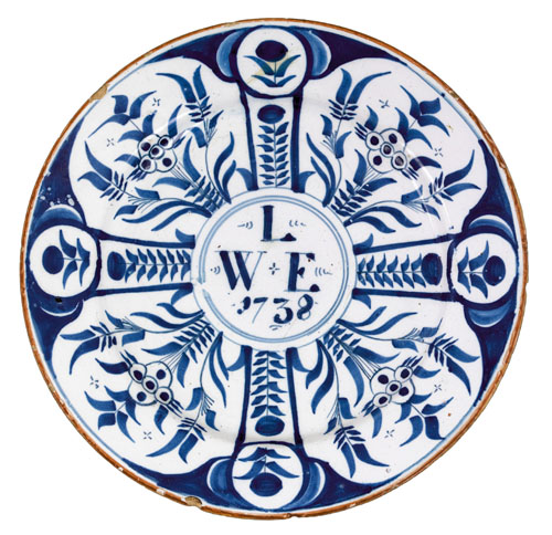 Appraisal: Delftware blue and white plate dated with a central circle