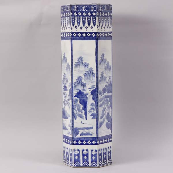 Appraisal: Chinese hexagonal blue and white porcelain tall floor vase with