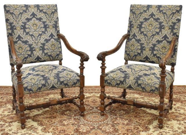 Appraisal: lot of French Louis XIII style walnut highback armchairs th