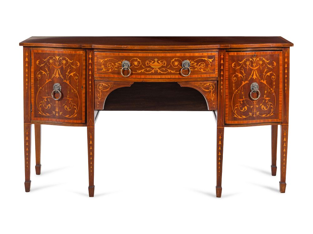 Appraisal: An Edwardian Mahogany Satinwood and Marquetry Sideboard An Edwardian Mahogany