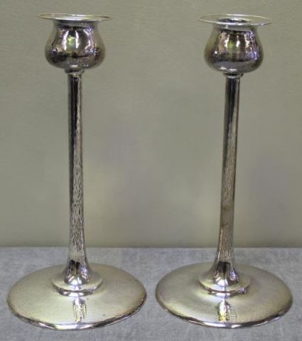 Appraisal: STERLING Pair Handhammered Lebolt Candlesticks Stamped Lebolt Handmade Sterling Total