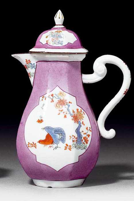 Appraisal: SMALL MILK JUG WITH QUAIL MOTIF Meissen circa With four-sided