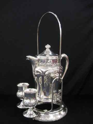 Appraisal: Victorian Silverplate Tilting Water Kettleon stand double goblet insulation liner