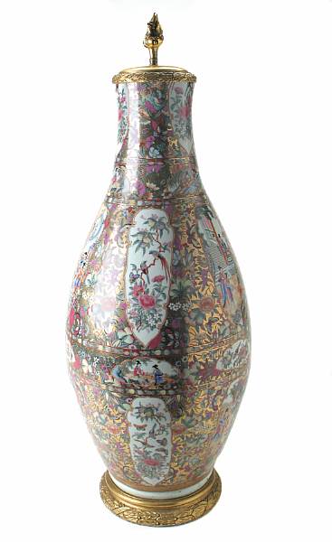 Appraisal: A large Chinese Canton famille rose enameled porcelain floor vase