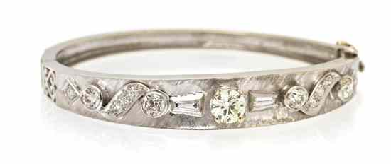 Appraisal: A Karat White Gold and Diamond Bangle Bracelet containing one