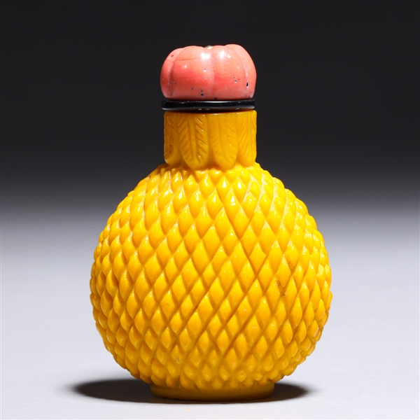 Appraisal: Carved Chinese Beijing glass imitating amber snuff bottle acquired I