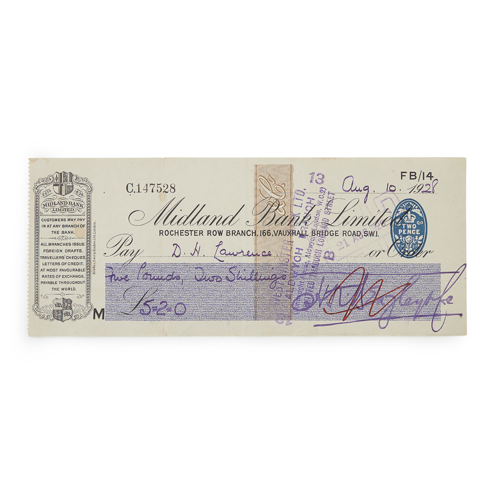 Appraisal: Lawrence D H - Lady Chatterley's Lover Cheque for five