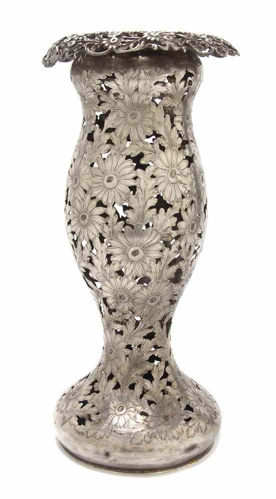 Appraisal: An American Sterling Silver Reticulated Vase of baluster form having