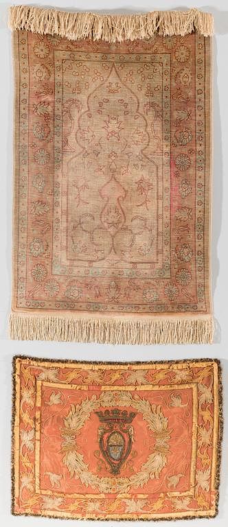 Appraisal: Two Silk Decorative Textiles st item Antique European heraldic silk