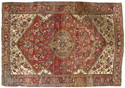 Appraisal: Heriz or Serapi rug ivory central field with large central