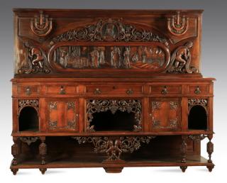 Appraisal: Italian carved walnut buffet w candelabra w Italian carved walnut