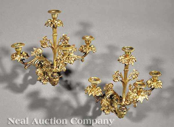 Appraisal: A Pair of Very Fine American Gilt Bronze Four-Light Wall