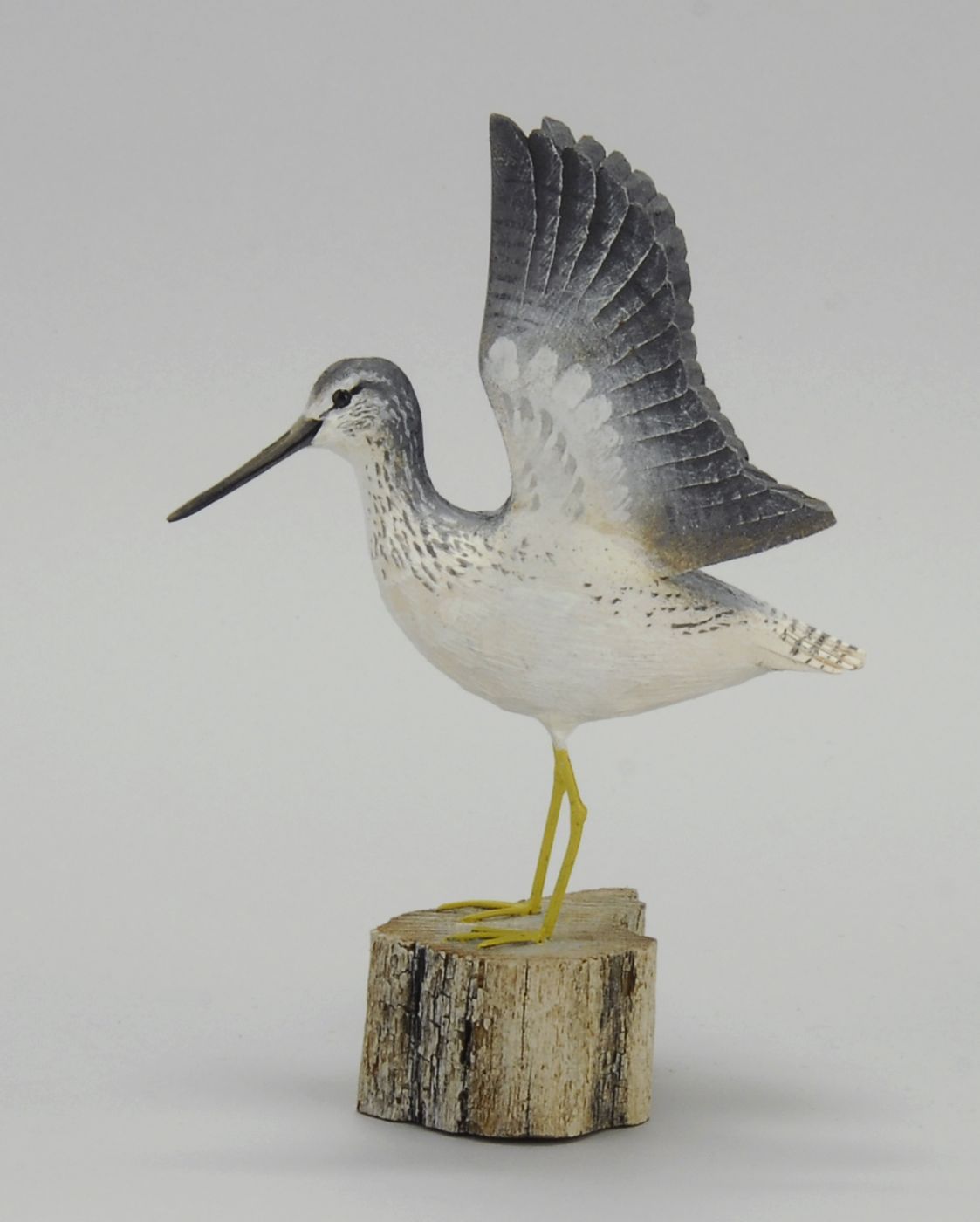 Appraisal: DECORATIVE MINIATURE YELLOWLEGS DECOY By Stan Sparre Wings extended Glass