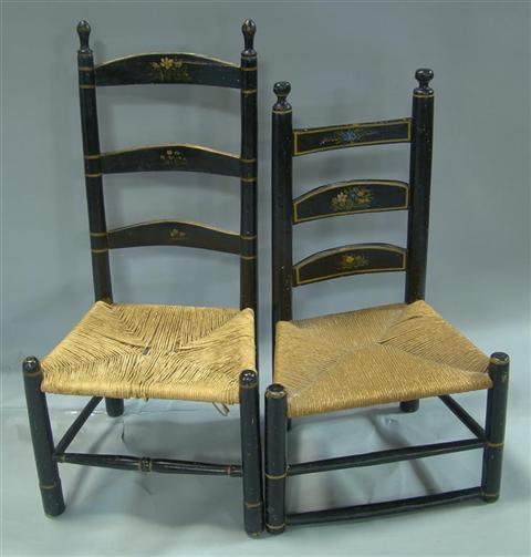 Appraisal: TWO BLACK PAINTED AND RUSH LADDERBACK CHILD'S CHAIRS large is