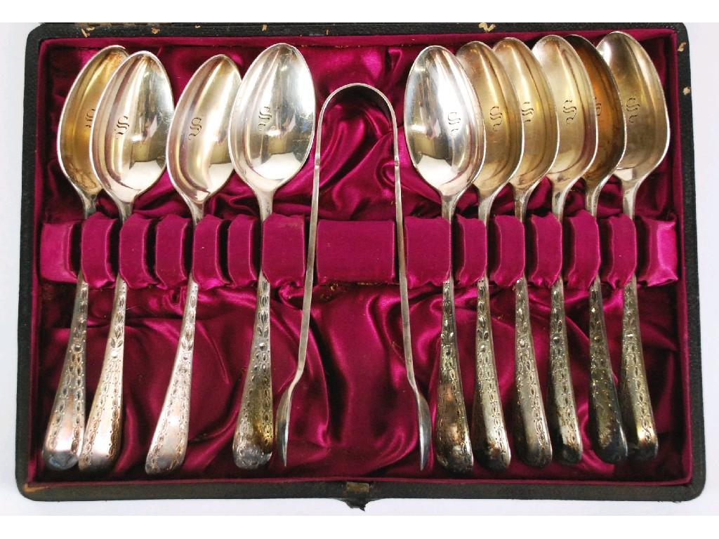 Appraisal: SET OF TEN LATE VICTORIAN BRIGHT CUT SILVER TEASPOONS by