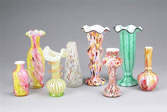 Appraisal: EIGHT PIECES OF GLASS End of day style Eight vases