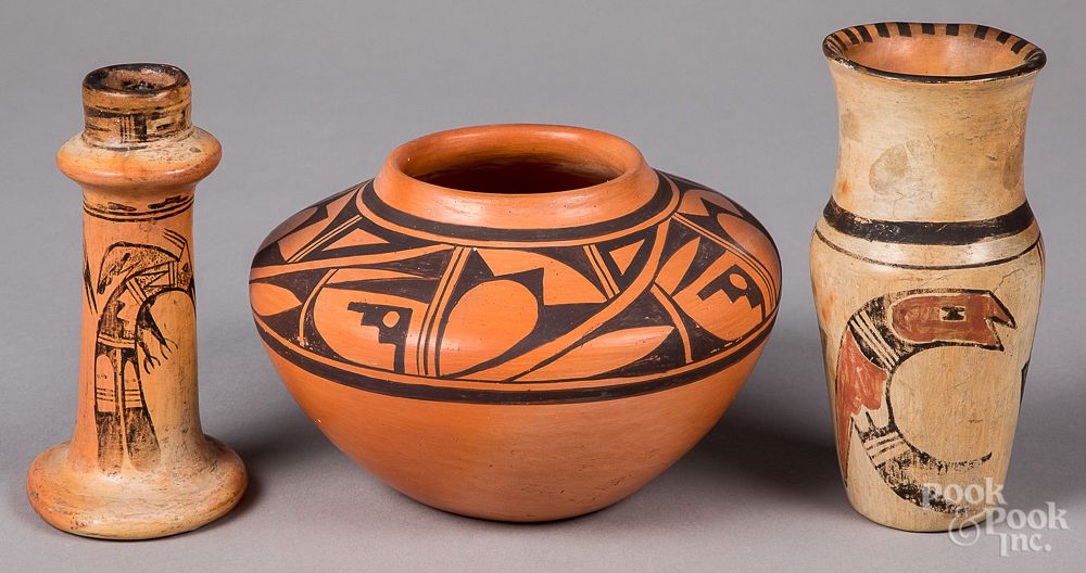 Appraisal: Three pieces of Hopi Indian pottery Three pieces of Hopi