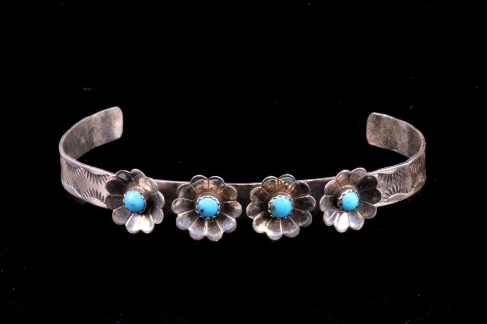 Appraisal: Navajo Fred Harvey Silver Turquoise Bracelet For your consideration is