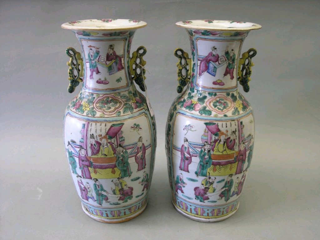 Appraisal: A pair of late th century Canton porcelain vases baluster