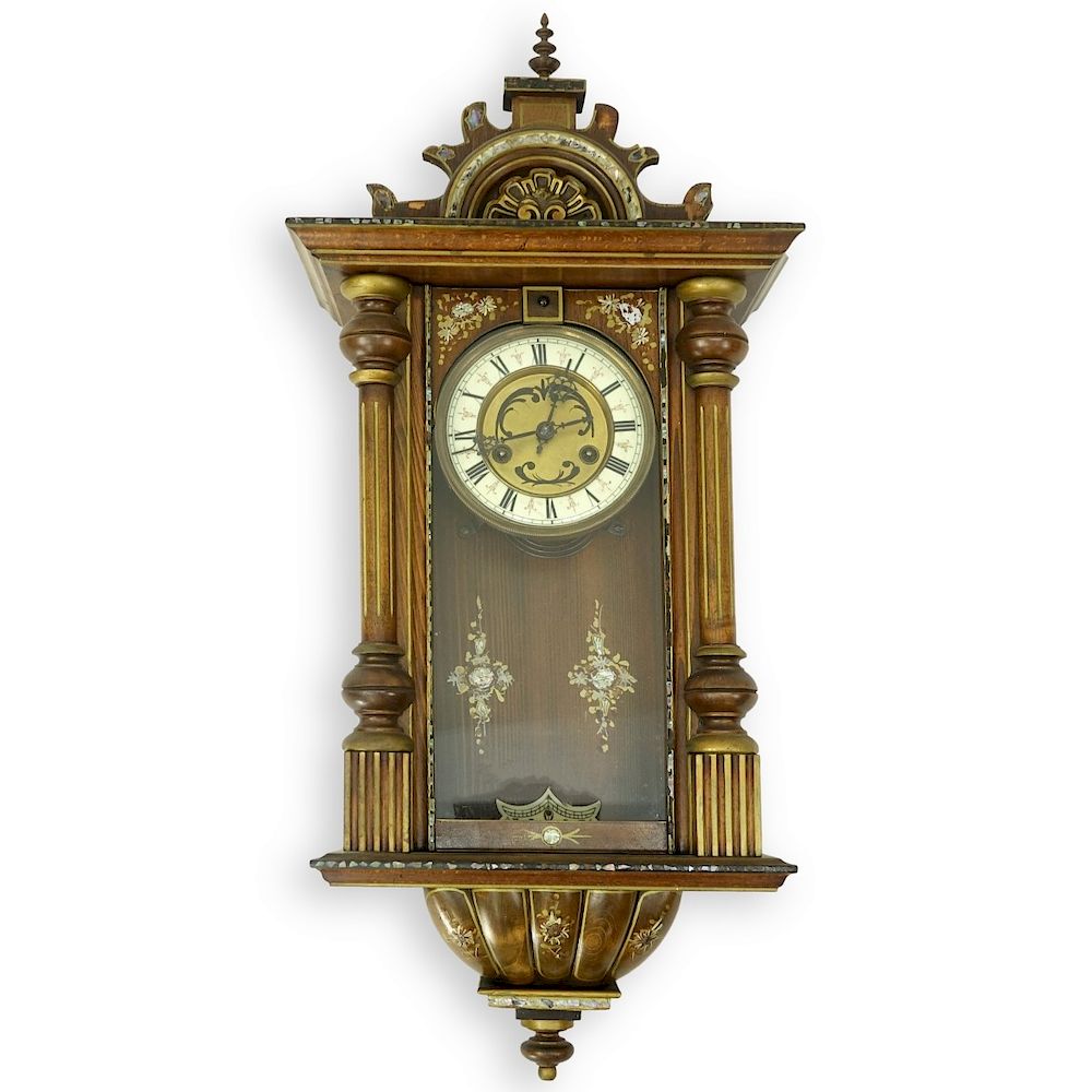 Appraisal: Regulator Clock Antique Mother of Pearl Inlaid Hand Painted Regulator