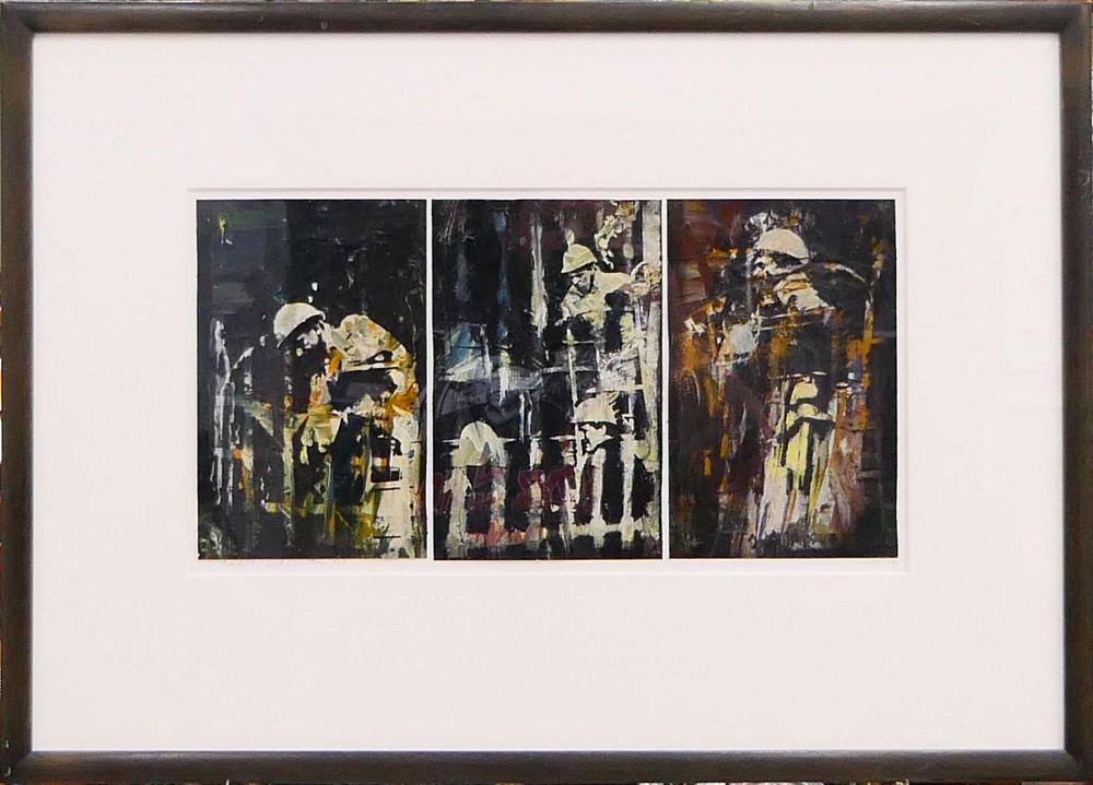 Appraisal: ROBERT MASON UK b MIXED MEDIA TRIPTYCH WORKS Robert Mason