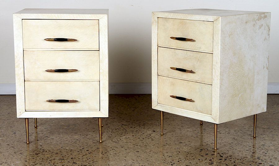 Appraisal: PAIR MID CENTURY MODERN PARCHMENT SIDE TABLES A pair of