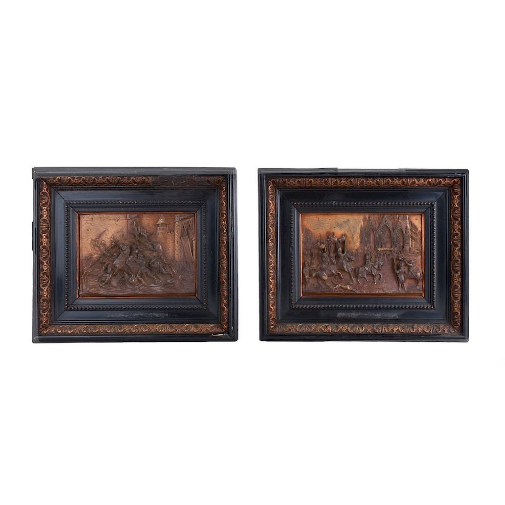 Appraisal: Pair of Raised Copper Relief Plaques Pair of Renaissance Style