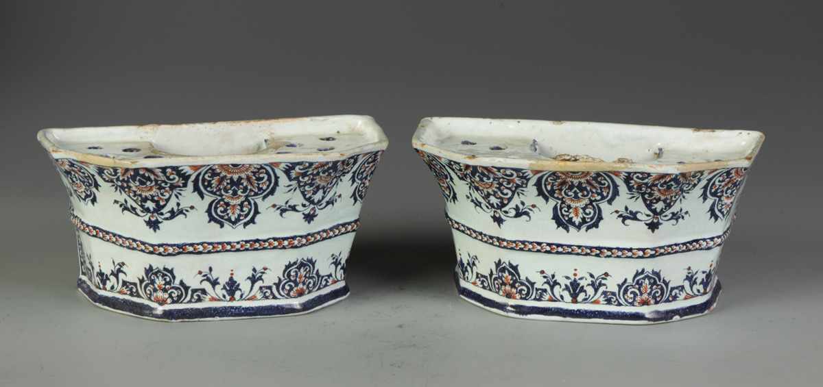 Appraisal: Pair of Delft Bulb Pots Some old repairs to edges