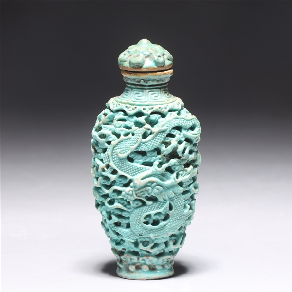 Appraisal: Antique Chinese porcelain imitating turquoise snuff bottle matching stopper H