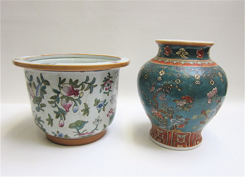 Appraisal: CHINESE PORCELAIN PLANTER AND VASE with floral and banded designs